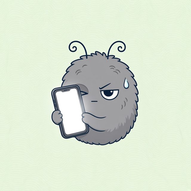 Lint squinting nervously at a phone